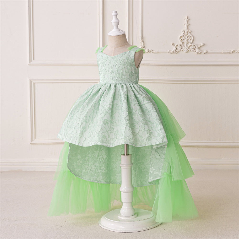 Amazon's new embossed mesh trailing cake skirt baby's first birthday party wash dress girl dovetail skirt