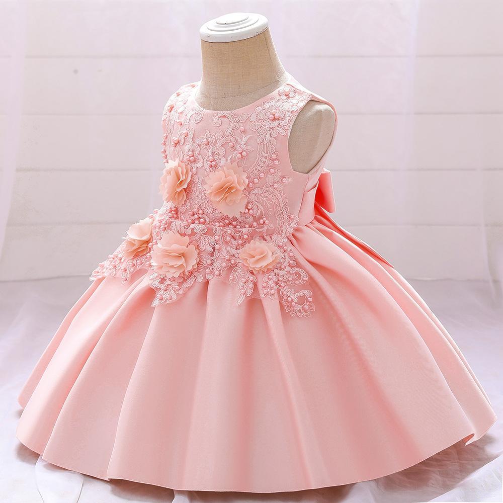 Children's Dress Princess Dress Birthday Satin Dress Lace Decal Children's Dress Little Girl Performance Yearling Dress Dress