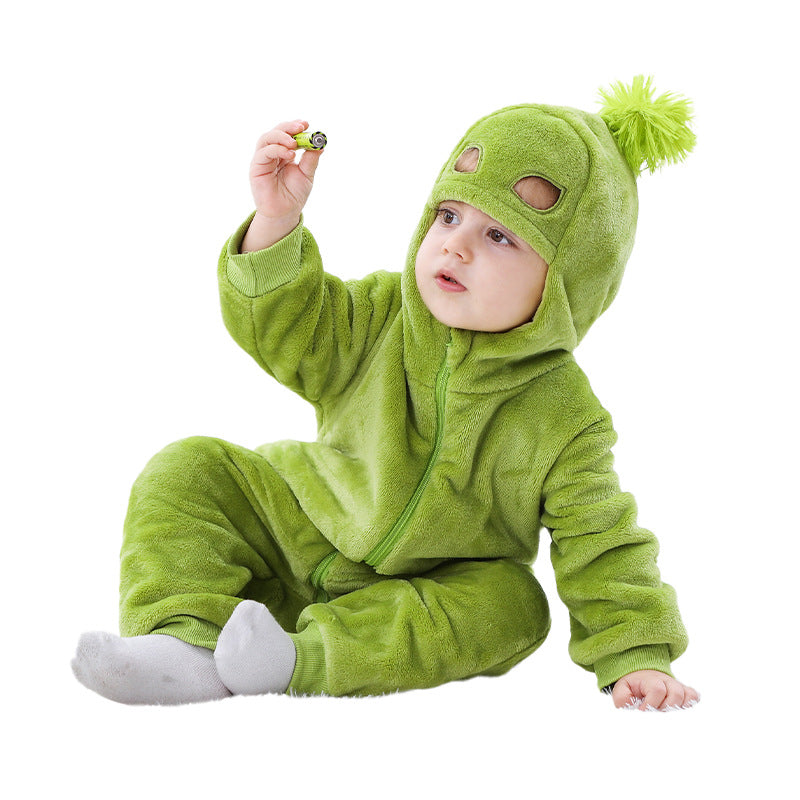 Autumn new baby flannel single-layer long-sleeved cartoon funny shape one-piece Romper climbing suit