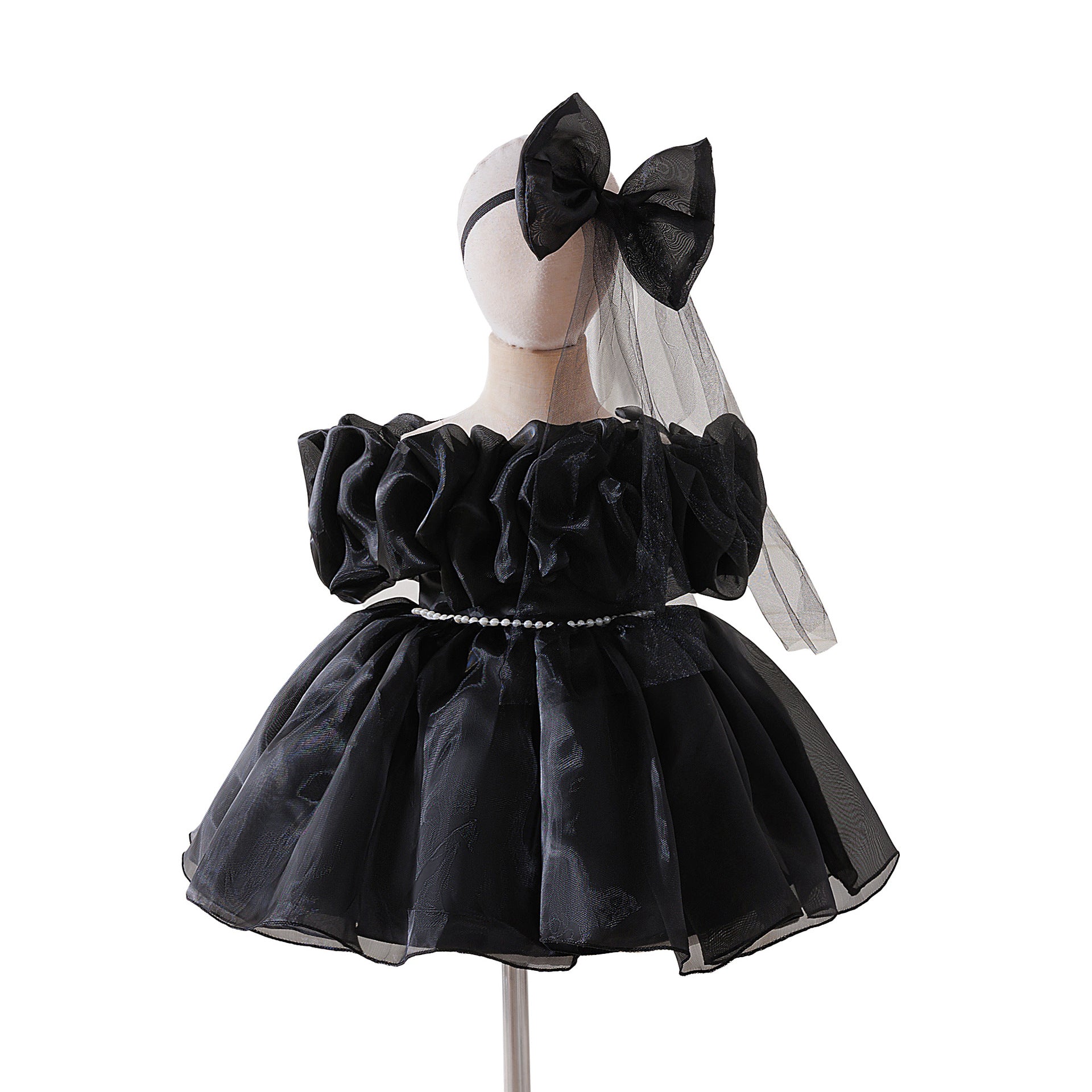 Amazon popular girls princess dress baby first birthday dress one-word shoulder pleated puffy dress spot