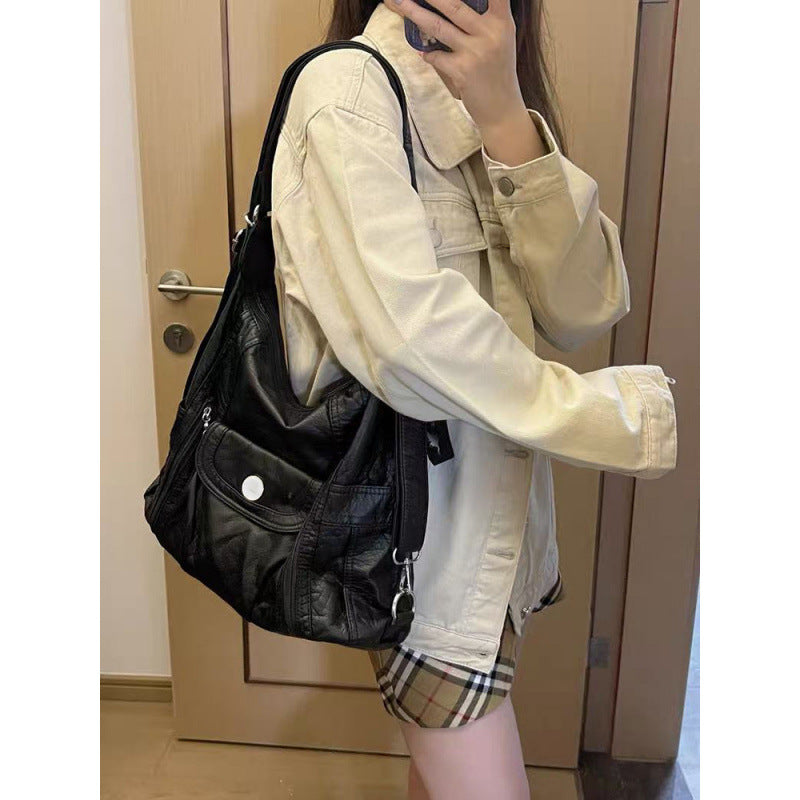 Spice girl multi-functional three-purpose bag pu soft leather shoulder tote bag millennial style large-capacity medieval retro backpack