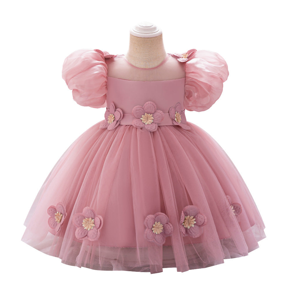 Girls' dress bubble sleeves flower tutu dress, children's princess dress stage performance clothes flower girl foreign style dress