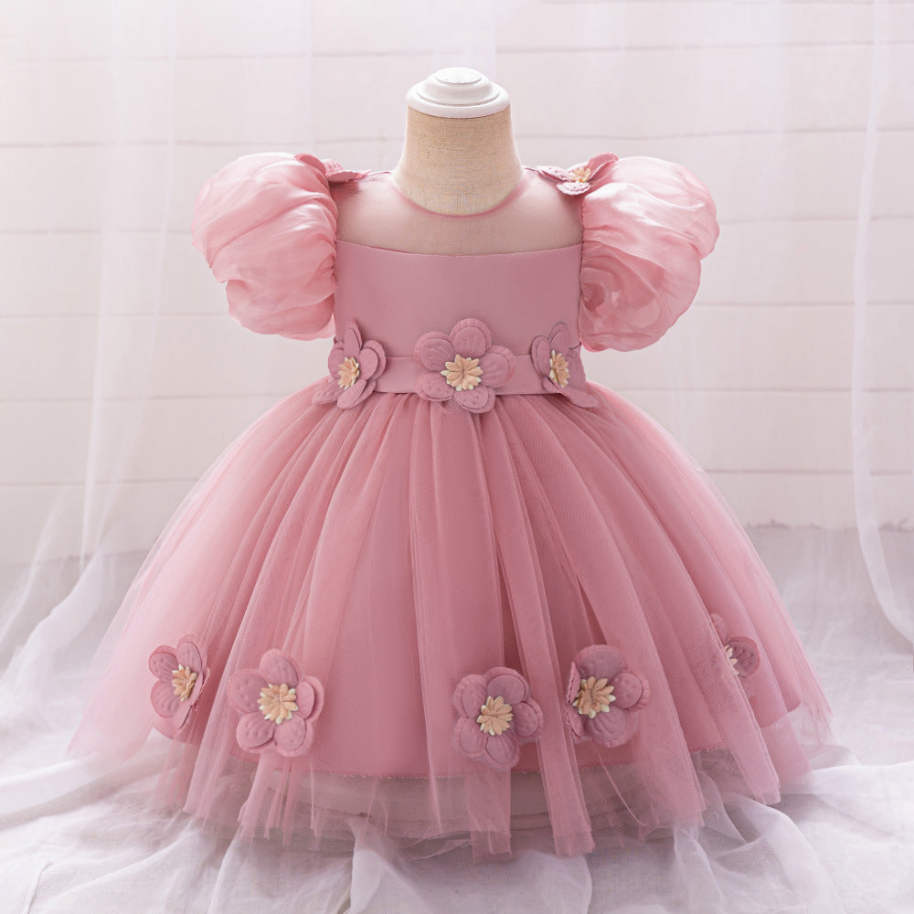 Girls' dress bubble sleeves flower tutu dress, children's princess dress stage performance clothes flower girl foreign style dress