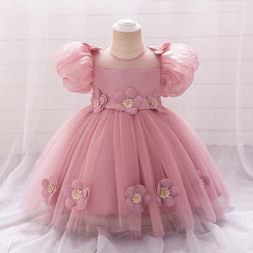 Girls' dress bubble sleeves flower tutu dress, children's princess dress stage performance clothes flower girl foreign style dress