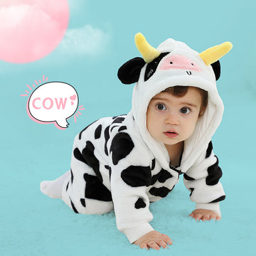 Qile Rabbit's autumn new product cute cow-shaped onesie 0-3 years old infant and toddler hooded single-layer Romper