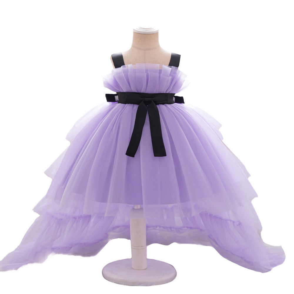 Cross-border Amazon supply Infant and toddler dress suspender fluffy dovetail skirt Wedding small flower children's mesh trailing skirt