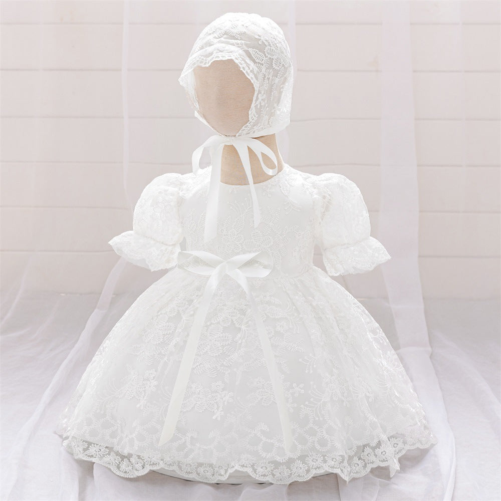 2024 New Girls' Wash Dress White Children's Dress Mesh Princess Dress Lace Embroidered Dress Yearly Dress