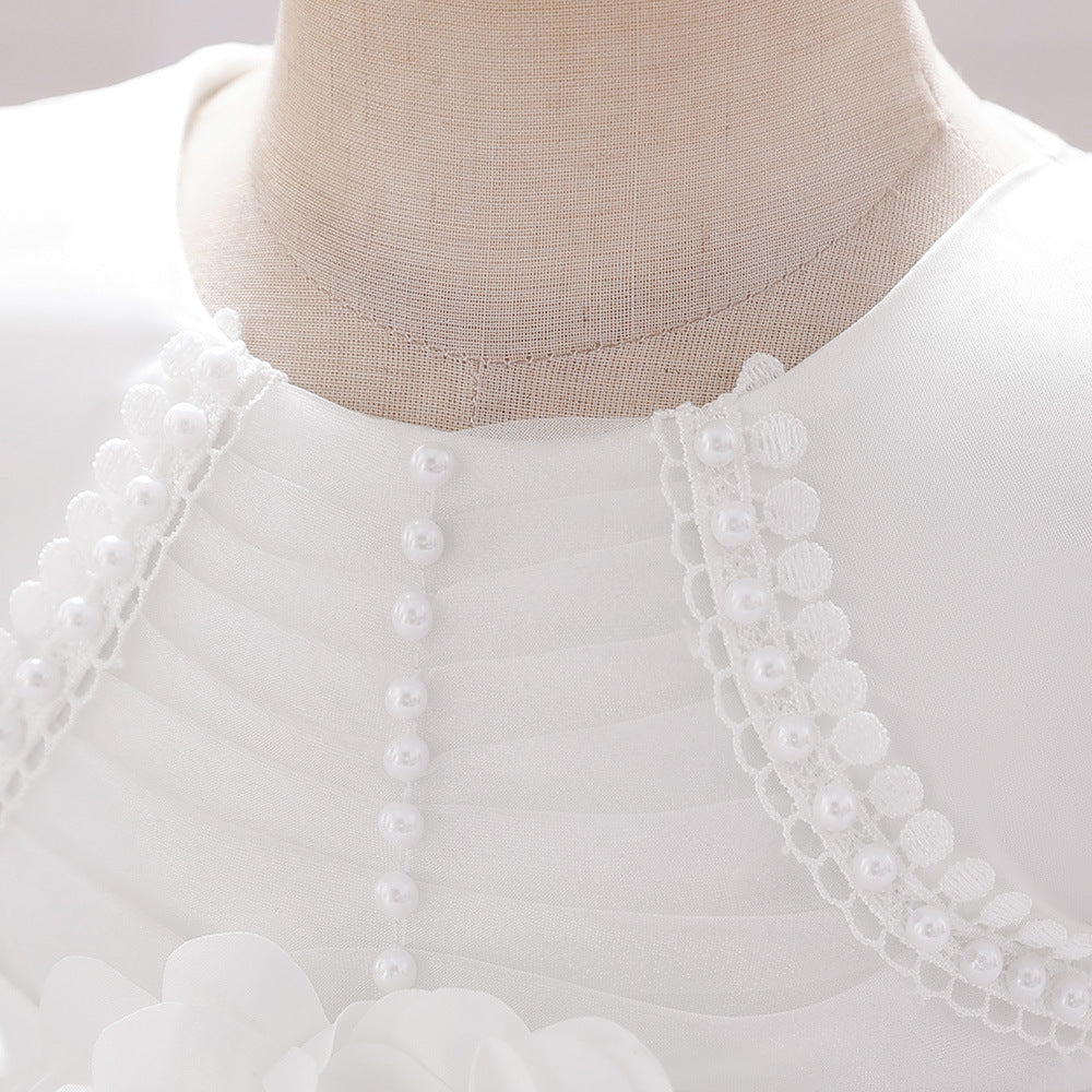 Amazon outer order infant dress princess dress small flying sleeve bead applique tutu wedding flower girl dress