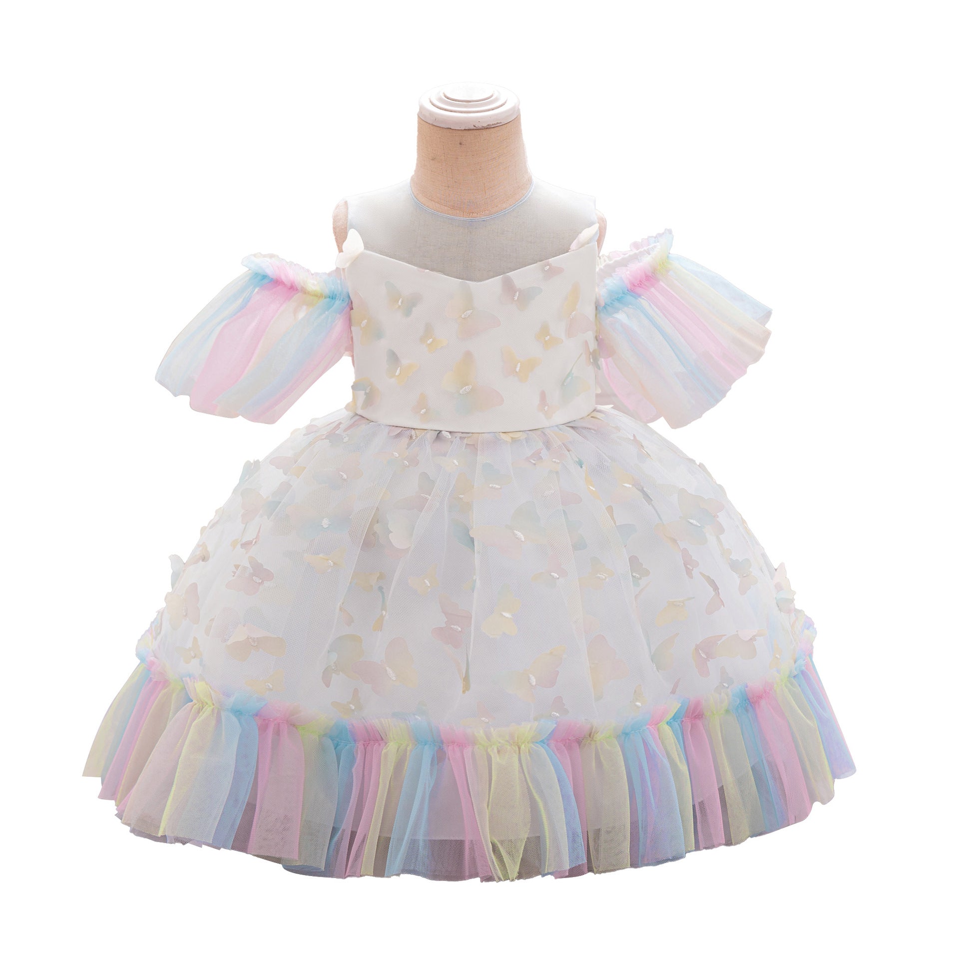 New children's dress girls' first-year dress cross-border princess dress hollow butterfly satin mesh fluffy long skirt
