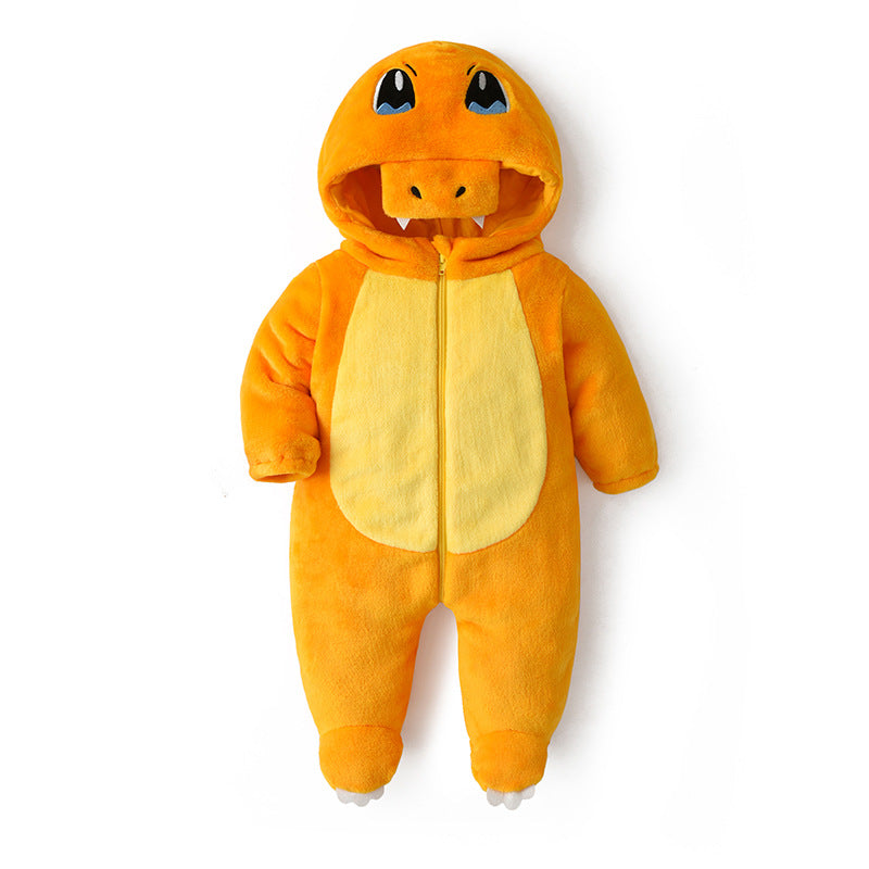 Autumn new 0-3 year old baby flannel single-layer styling clothes small dinosaur three-dimensional tail one-piece Romper