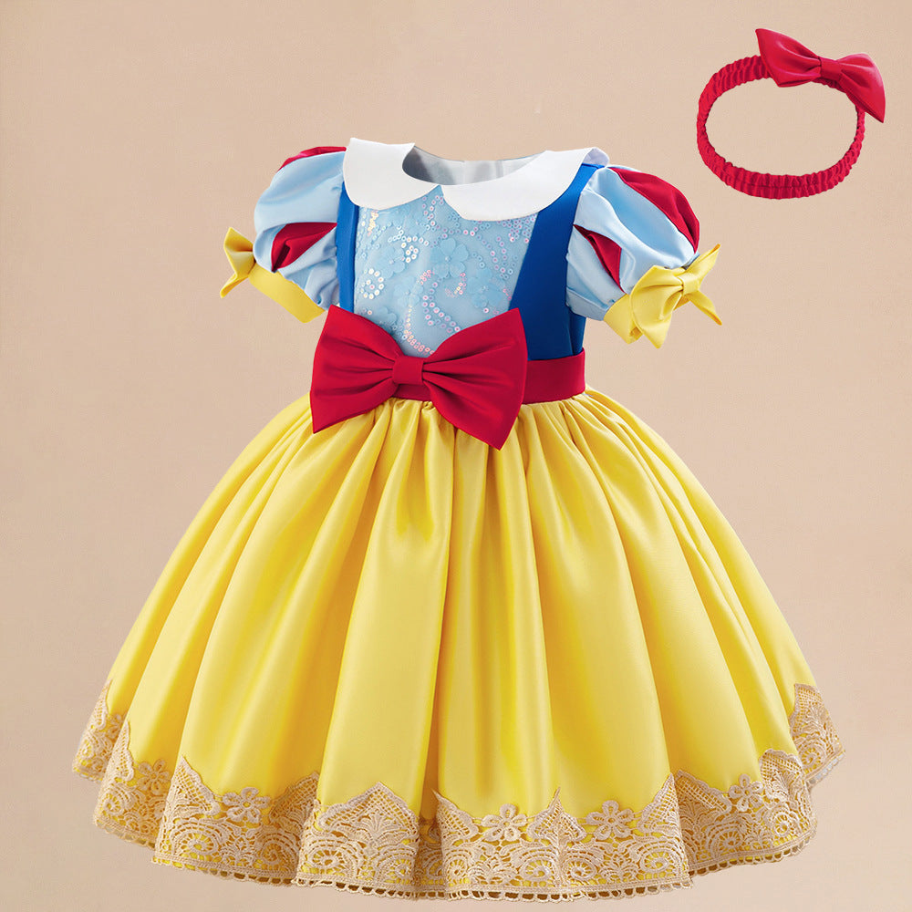 Halloween new Snow White dress dress children's dress cos embroidered splicing back bow princess dress