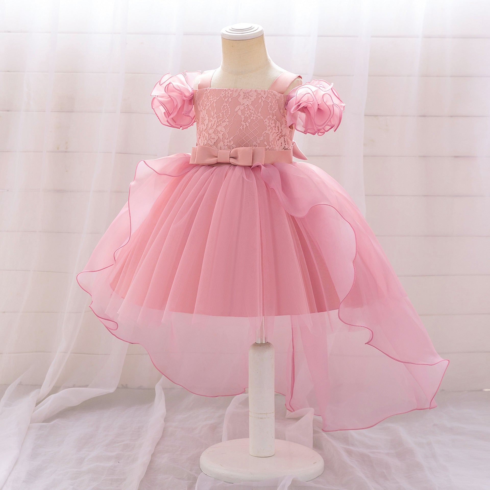 European and American new children's first-year dress skirt, bubble sleeve tutu skirt, children's trailing princess skirt, festival performance clothes