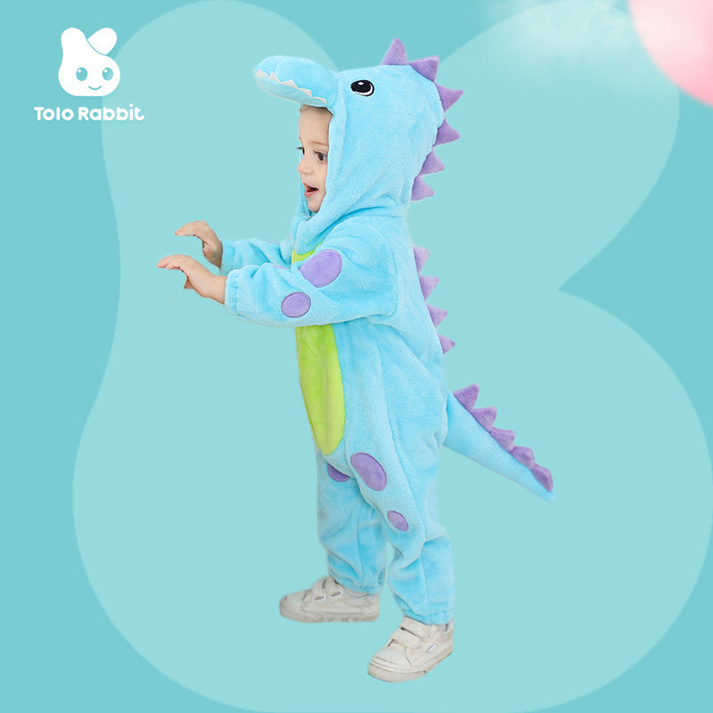 Qile Rabbit Autumn New 0-3 Year Old Baby Single-layer Shaped Romper Little Dinosaur Shaped Hooded One-piece Romper