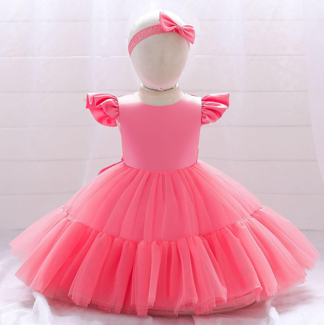 AliExpress Europe and the United States Foreign Trade Children's Dress Princess Dress Flying Sleeve Mesh Bow Wedding Dress Flower Girl Fluffy Dress