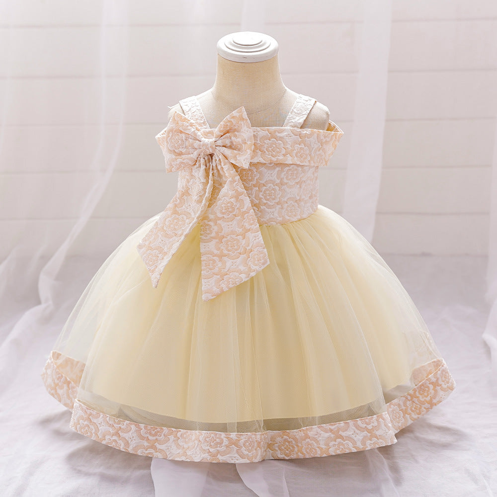 Foreign trade summer new children's big bow suspender princess dress fluffy mesh dress flower girl catwalk performance clothes