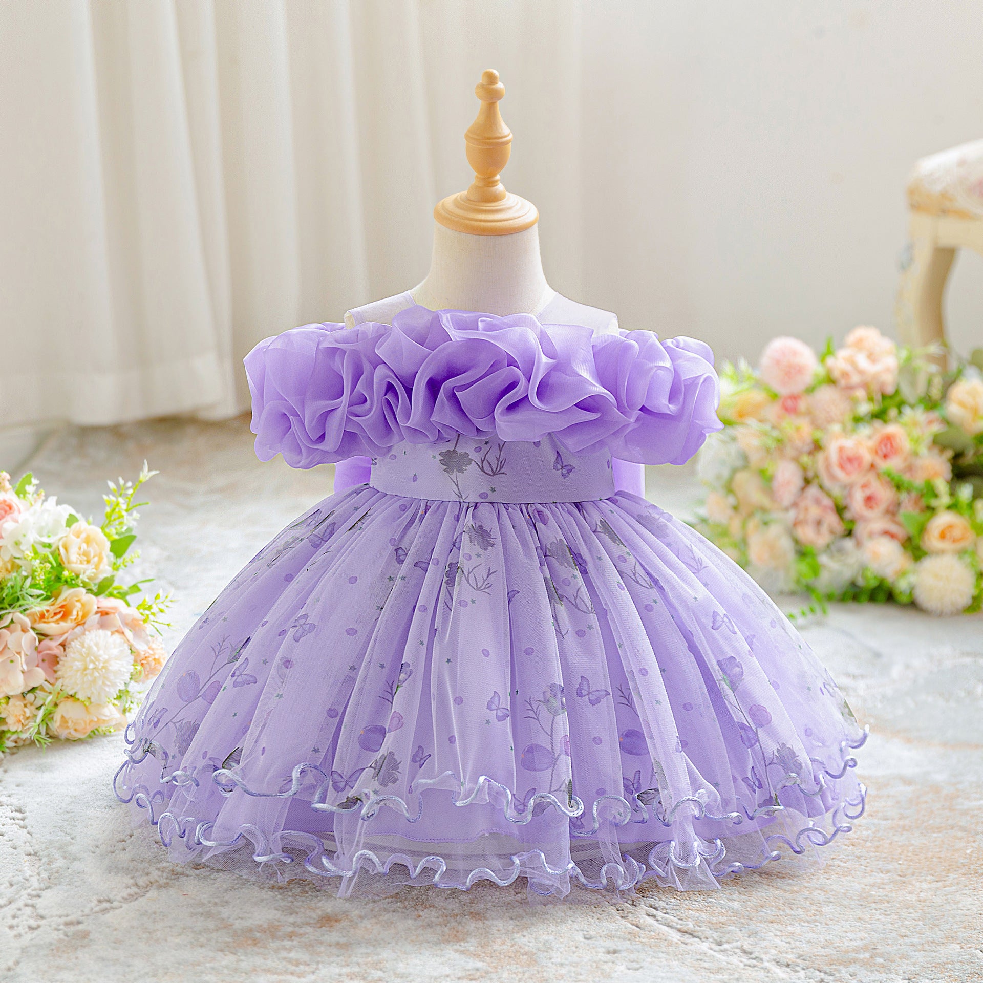 Girls Dress Little Girl Flower Fairy Fluffy Princess Dress Children's Host Piano Performance Costume