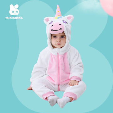 Autumn new 0-3 year old baby flannel single-layer styling Romper Unicorn styling hooded one-piece Romper
