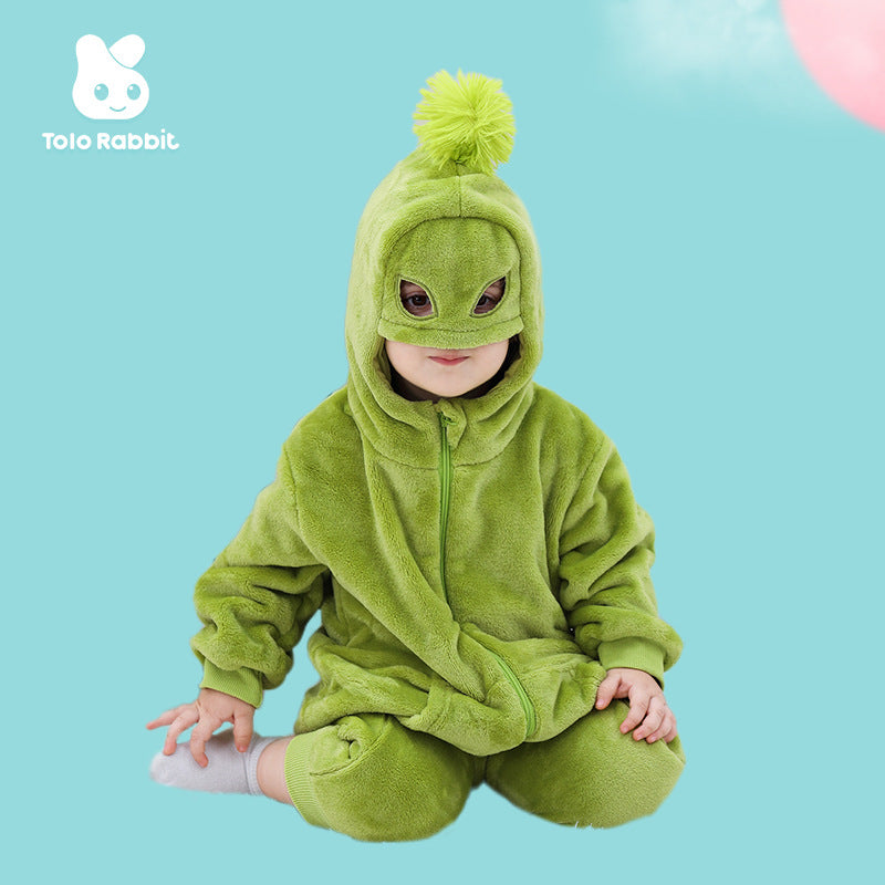 Autumn new baby flannel single-layer long-sleeved cartoon funny shape one-piece Romper climbing suit