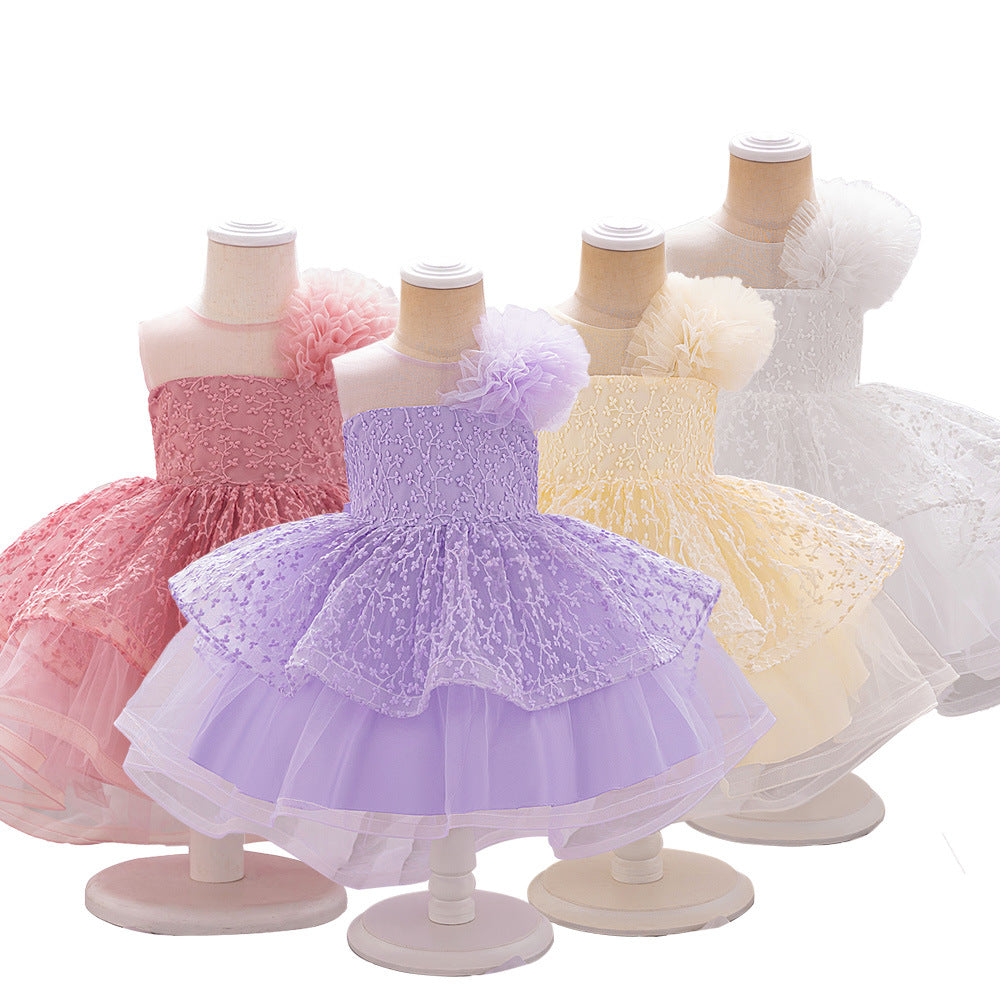 Girls' Dress Light Luxury Lace Fluffy Princess Dress Children's Host Walk Show Birthday Banquet Piano Performance Costume