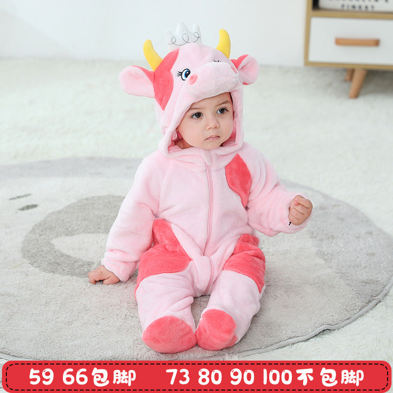 Qile Rabbit autumn and winter new 0-3 year old infants and toddlers are cute, casual and comfortable to go out two-color cow climbing clothes