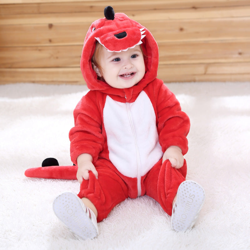 Qile Rabbit Children's Clothing Wholesale Spring New Flannel Thin Dinosaur Single Layer Romper Jumpsuit H3306