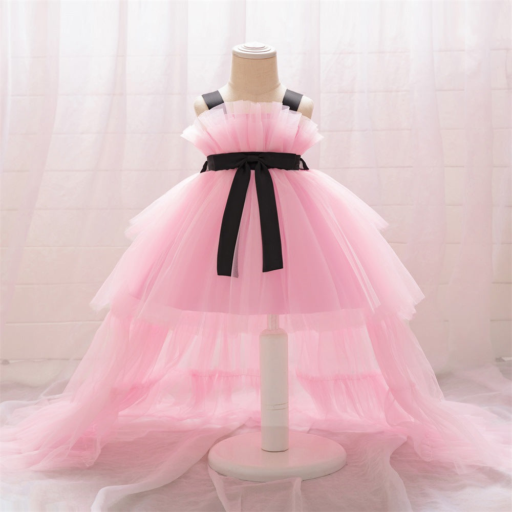 Cross-border Amazon supply Infant and toddler dress suspender fluffy dovetail skirt Wedding small flower children's mesh trailing skirt