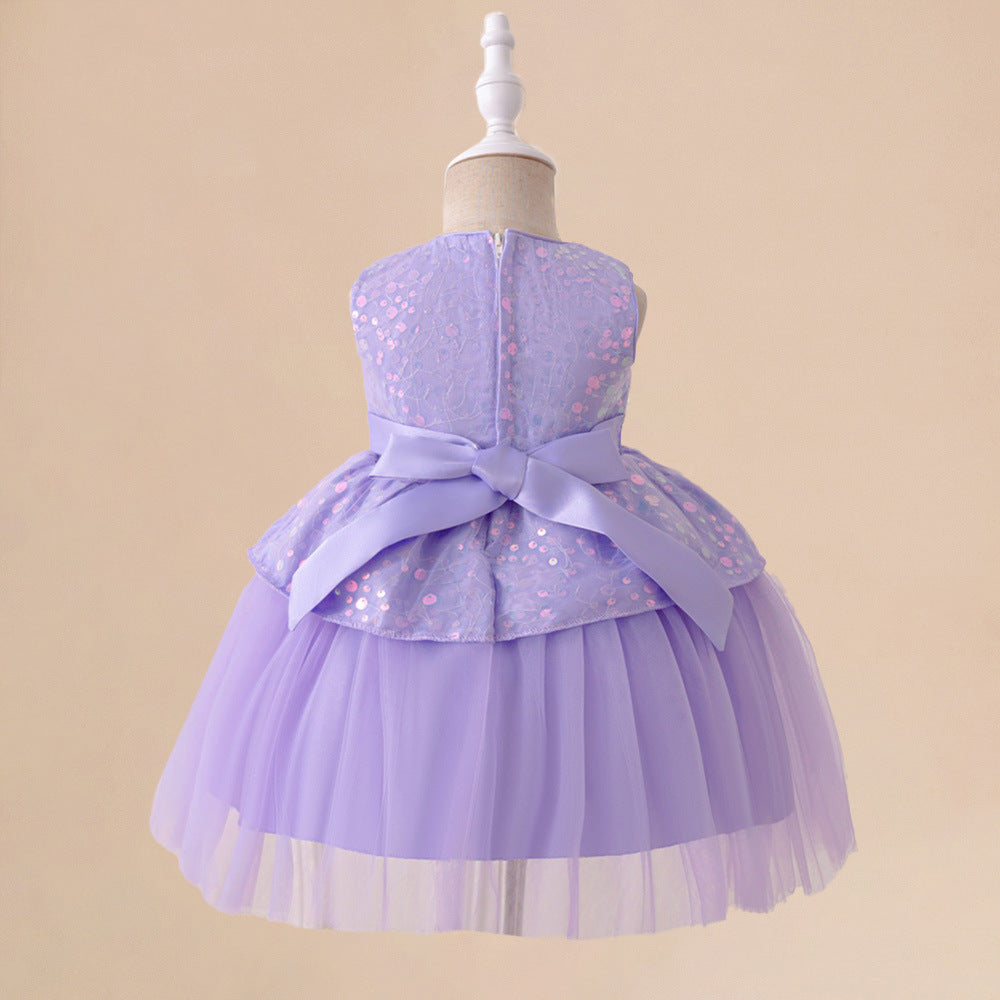 Amazon's new children's dress sleeveless bead splicing mesh tutu skirt baby one-year-old wedding flower girl dress