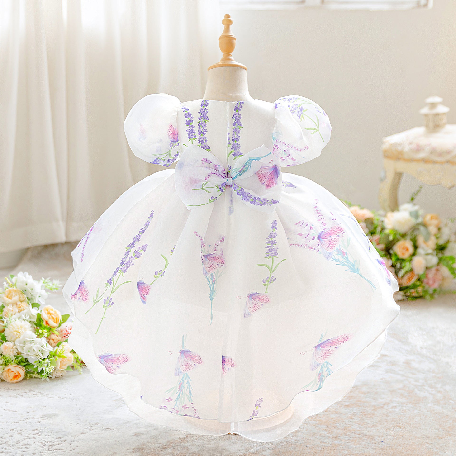 Girls Dress Summer Foreign Style Princess Dress Embroidered Bubble Sleeve Dress Gauze Dress Little Girl Vacation Dress