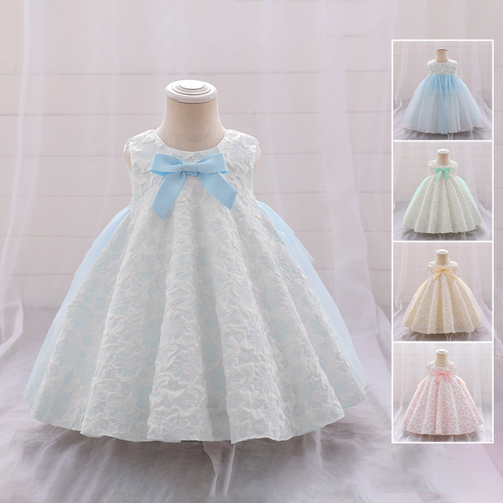 AliExpress Baby Dress Embossed Candy Bow Dress Baby Birthday Party Princess Dress