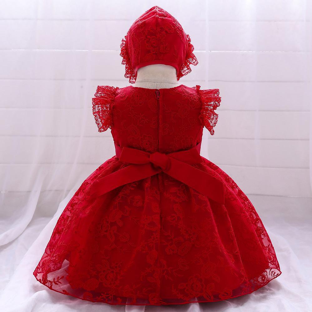 2023 baby birthday dress, European and American cross-border girls cute lace princess dress, flower girl short-sleeved wedding dress