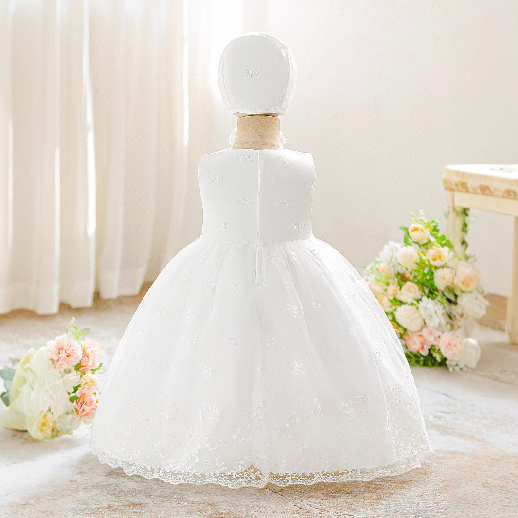 Cross-border dress newborn extended wash dress baby year-old dress flower girl wedding dress wash dress three-piece set