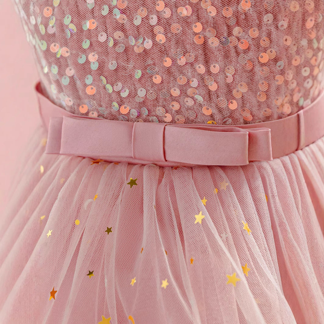 Cross-border new girls' dress princess dress European and American sequined flower girl fluffy trailing skirt children's catwalk performance dress