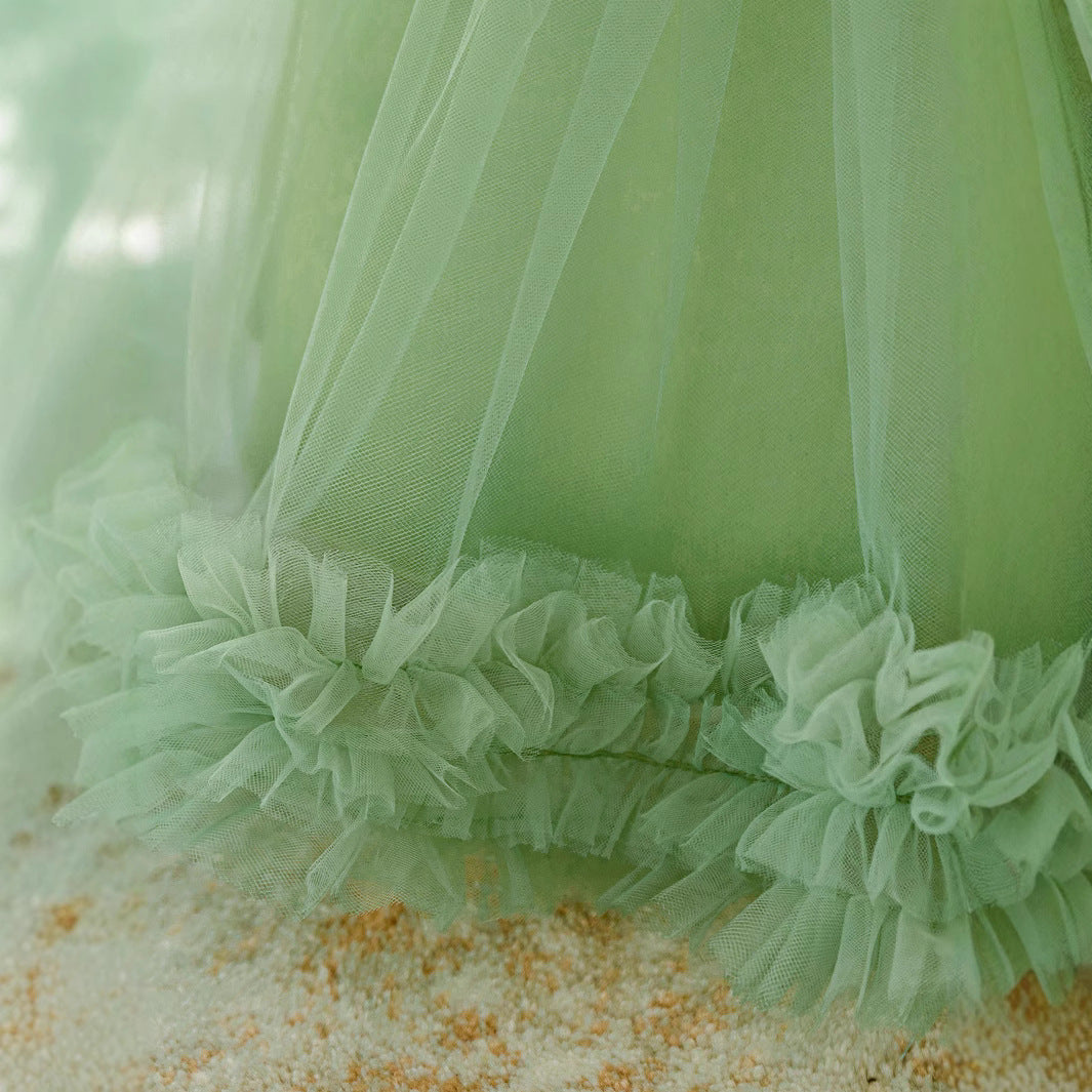 ins new girls dress summer children's clothing, sweet three-dimensional big flower decorative mesh splicing sleeveless princess dress