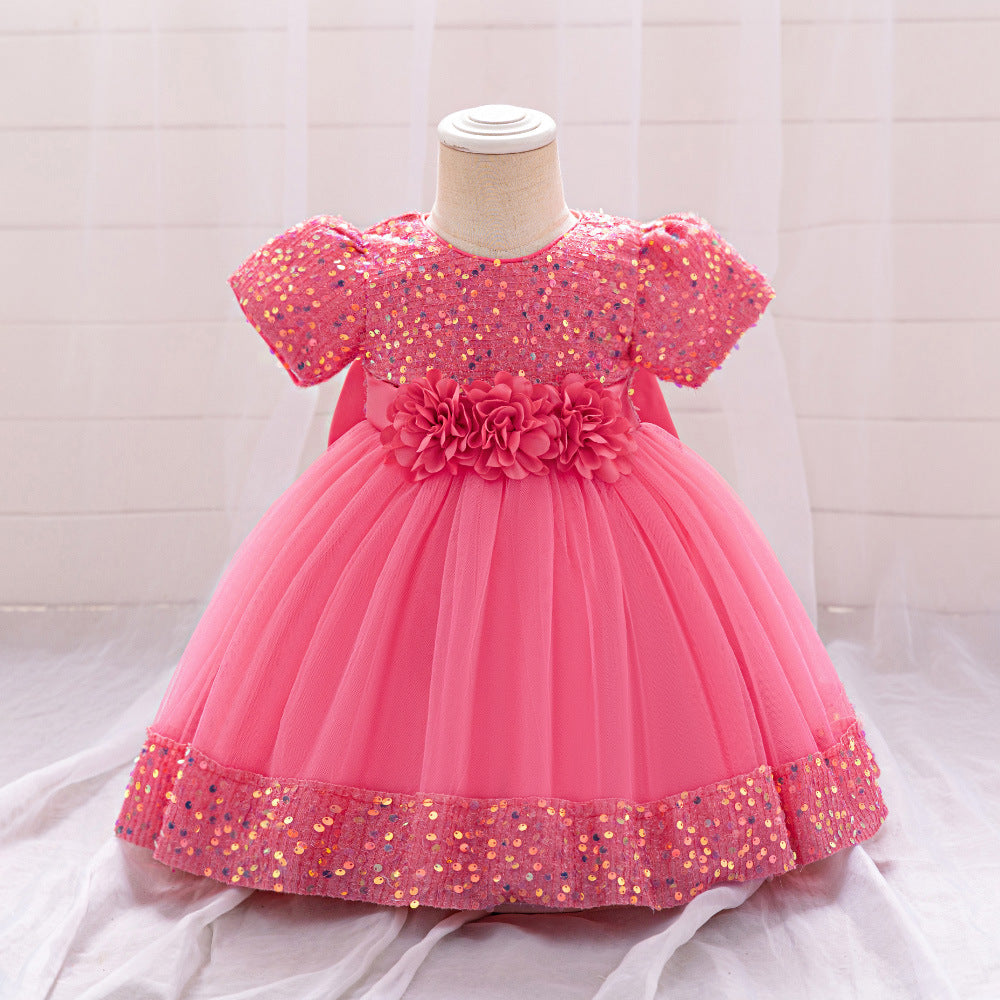 European and American Amazon Children's Dress Princess Dress Short Sleeve Sequin Troupe Dress Little Girl Flower Girl Wedding Dress
