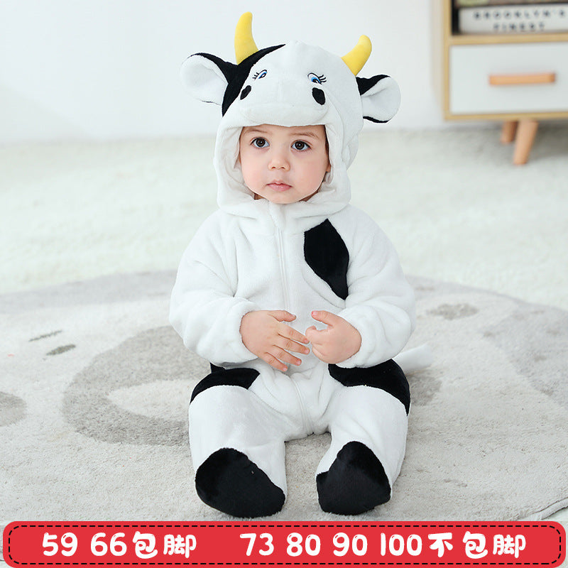 Qile Rabbit autumn and winter new 0-3 year old infants and toddlers are cute, casual and comfortable to go out two-color cow climbing clothes