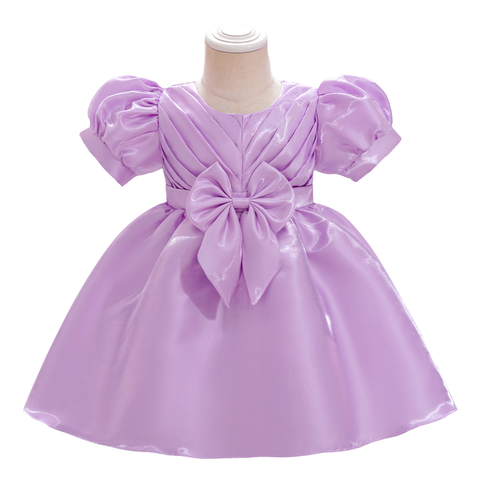 2024 New Girls' Princess Dress Water Gloss Satin Children's Dress Girls' Dress Year-old Flower Girl Dress Bubble Sleeve Fluffy Dress