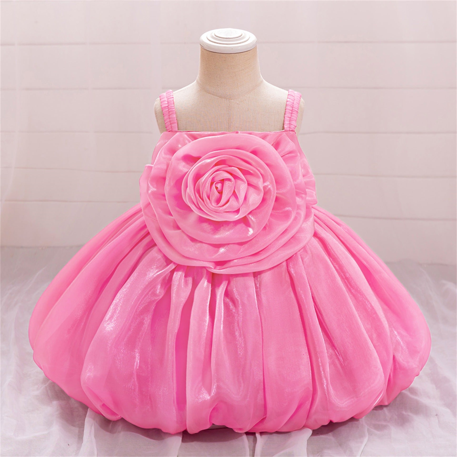 2025 New Children's Dress Bud Princess Dress Water Gloss Satin Dress Three-dimensional Flower Girls Dress Yearly Dress Dress