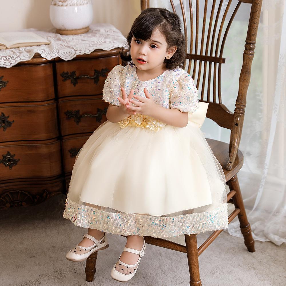 European and American Amazon Children's Dress Princess Dress Short Sleeve Sequin Troupe Dress Little Girl Flower Girl Wedding Dress