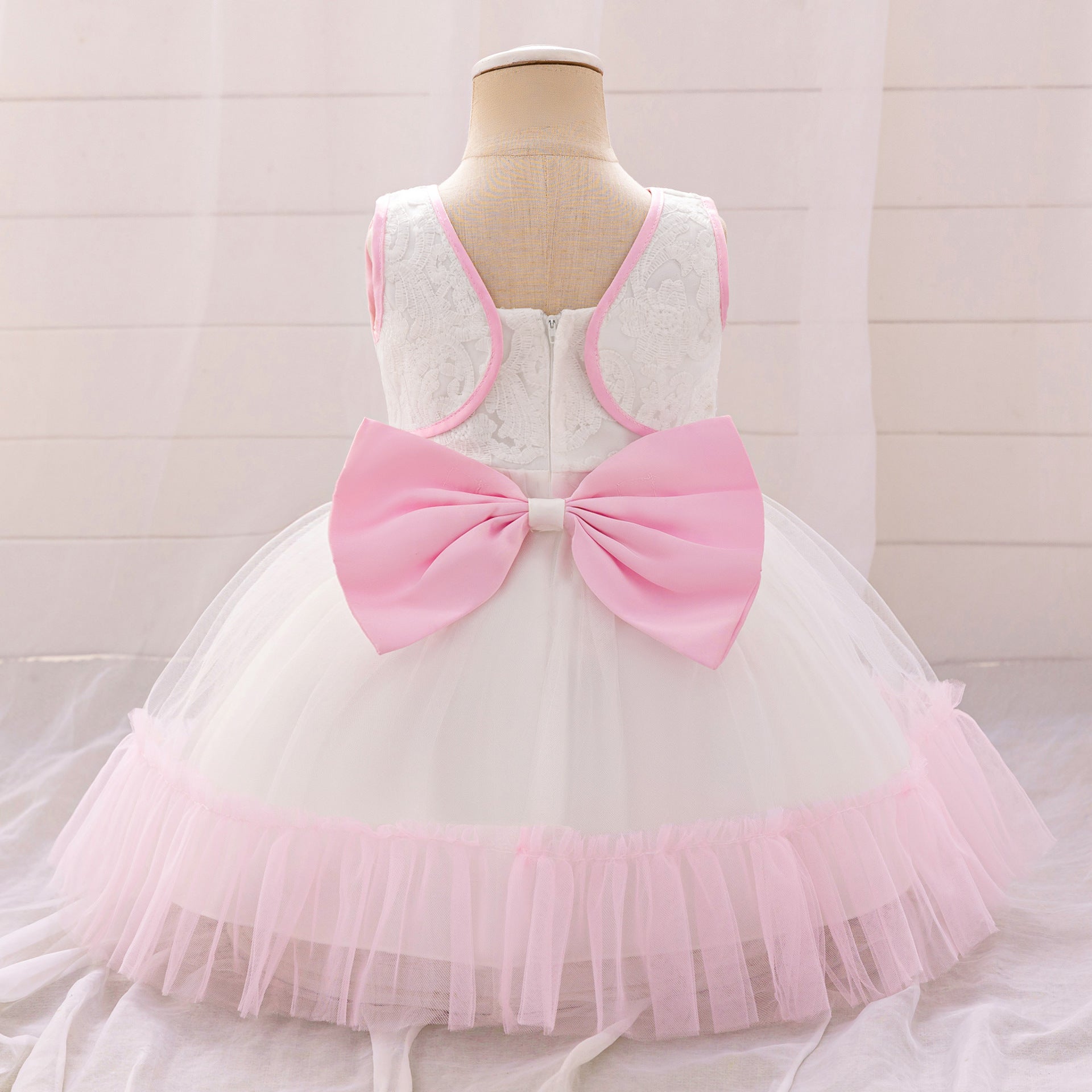 Baby dress foreign trade new children's dress fluffy gauze skirt bow flower princess skirt one-year-old dress