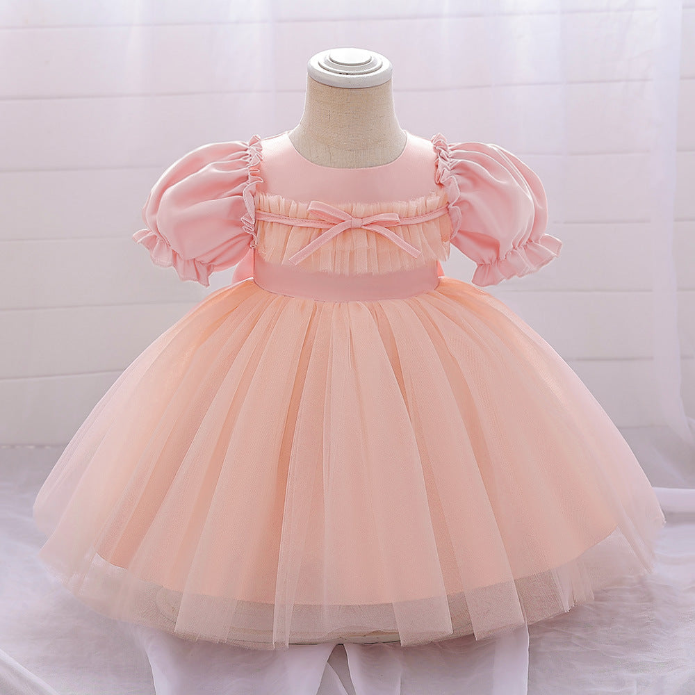 Foreign trade infant girls new princess dress baby first birthday banquet dress bubble sleeve mesh skirt