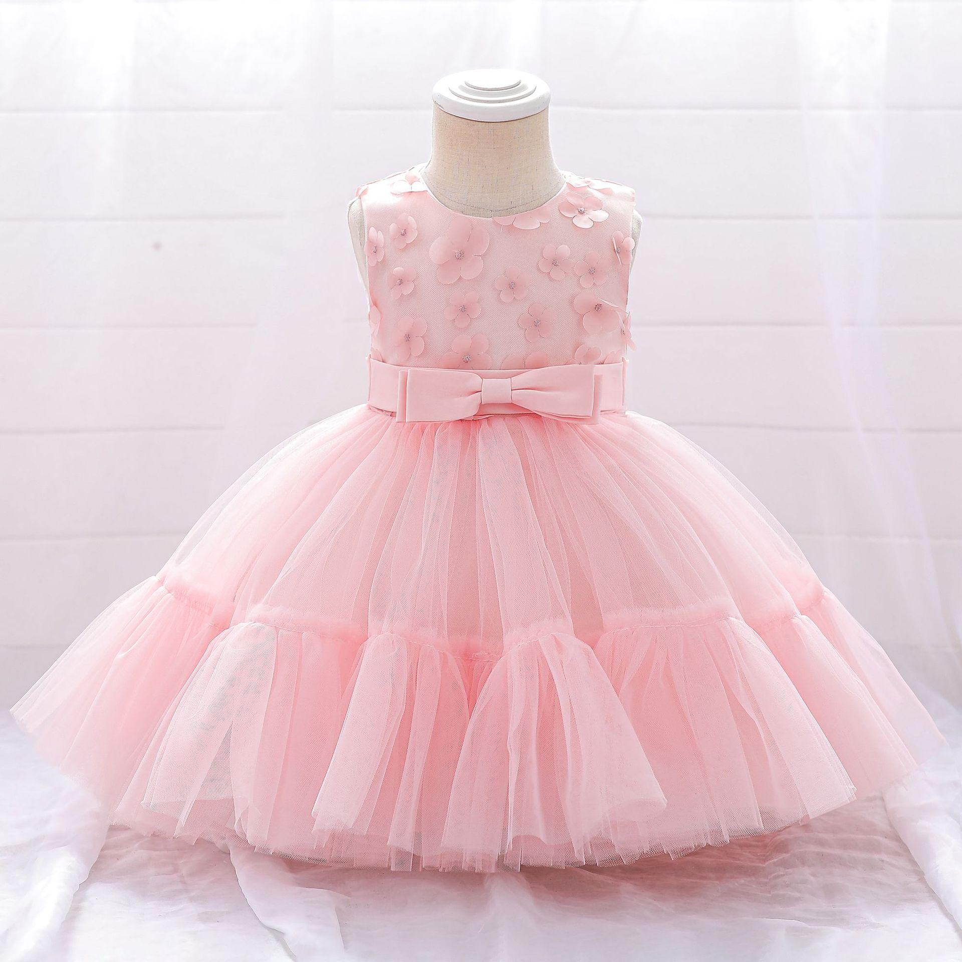 Cross-border new flower girl wedding fluffy yarn little girl princess dress, one-year-old baby girl banquet grab week dress