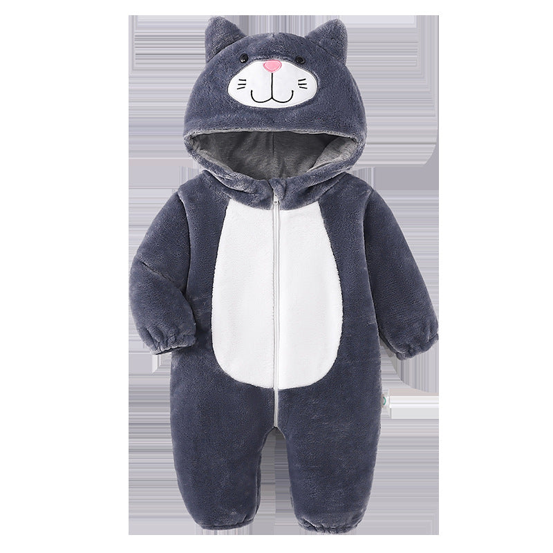 Spring and Autumn Comfortable Flannel Thin Infant and Toddler One-piece Romper Tea Rice Cat Shape Romper Qile Rabbit