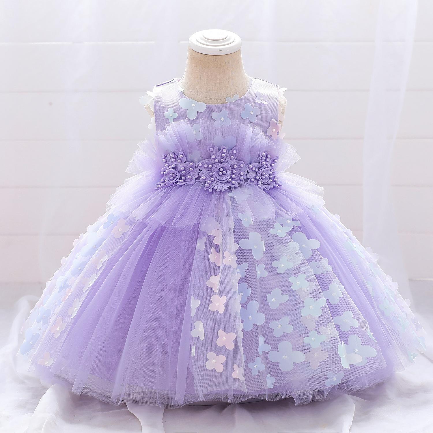 European and American cross-border children's dress three-dimensional flower fluffy dress girl baby flower girl wedding dress baby dress