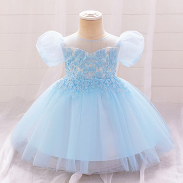 European and American new baby tutu skirt children's princess skirt birthday party dress embroidered mesh bubble sleeve dress