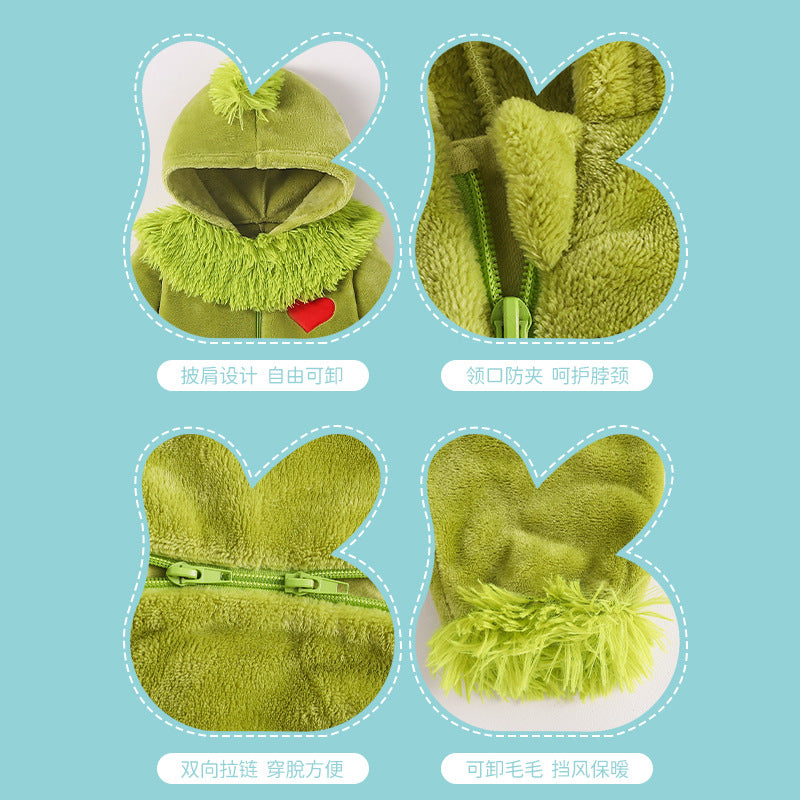 Autumn new 0-3 year old baby flannel shape one-piece Romper love printing single-layer one-piece Romper