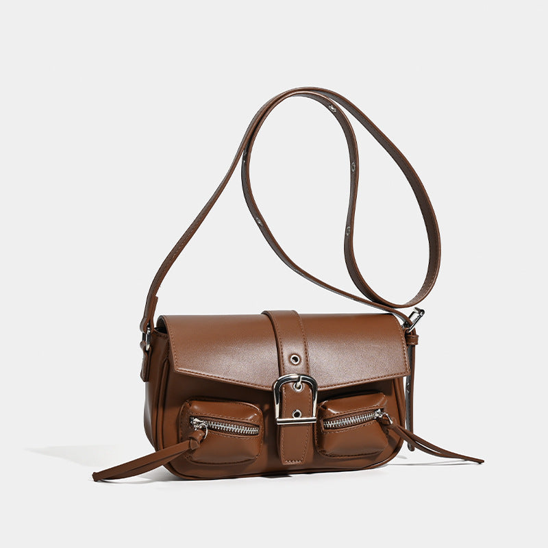 Multi-pocket textured locomotive bag 2025 new sweet cool style Spice Girl armpit bag commuter versatile shoulder messenger bag