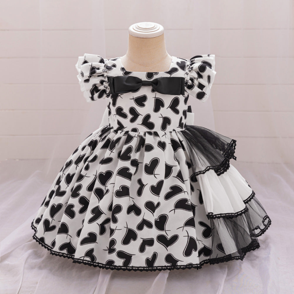 Cross-border new irregular splicing princess dress girls dress printed princess dress children's evening dress New Year's dress