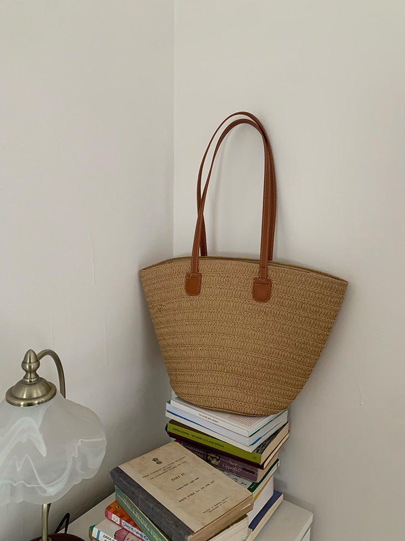 New Women's Large Capacity Straw Beach Bag – Woven Bucket Tote