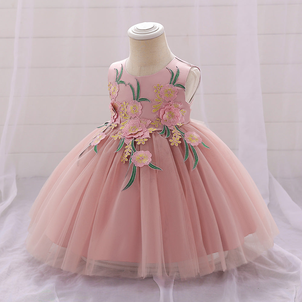 Cross-border new infant and toddler dress baby birthday party princess dress flower boy sleeveless embroidered mesh skirt