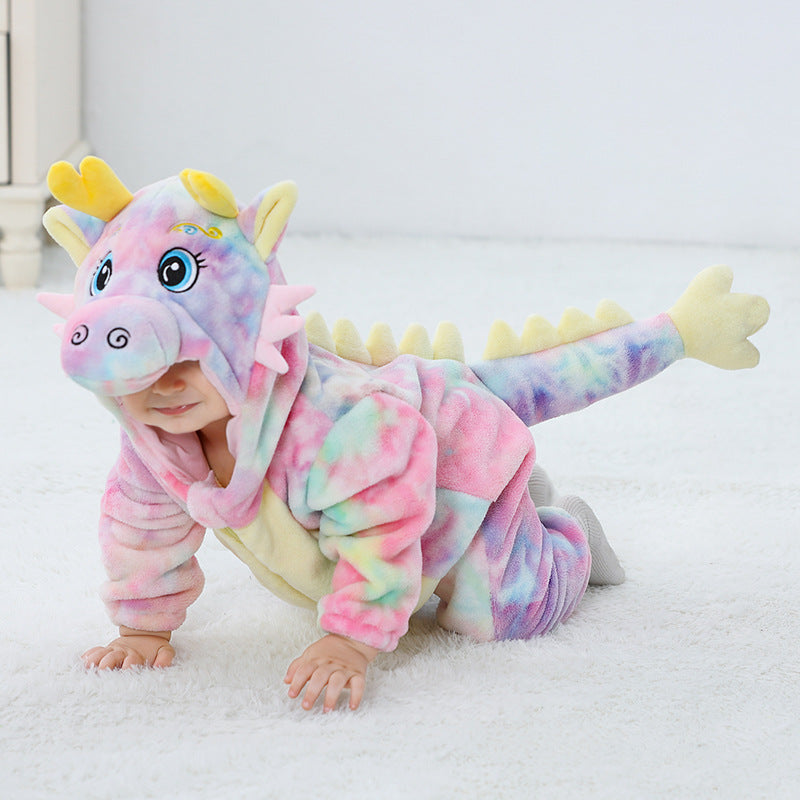 Qile Rabbit autumn new baby single-layer flannel-shaped Romper cartoon dragon-shaped one-piece Romper